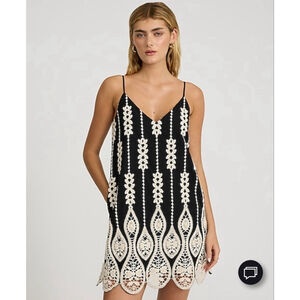 Express Black & Beige Crochet Embrodiered Mini Dress Size L